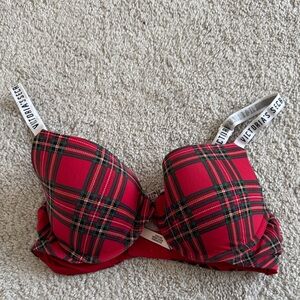 Victoria's Secret T-Shirt Lightly Lined Demi Red and Black Plaid Bra - Size 36C